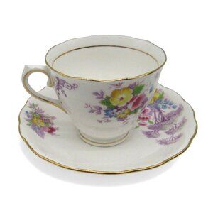 COLCLOUGH Bone China FLORAL Tea Cup and Saucer Gold Trim Vintage